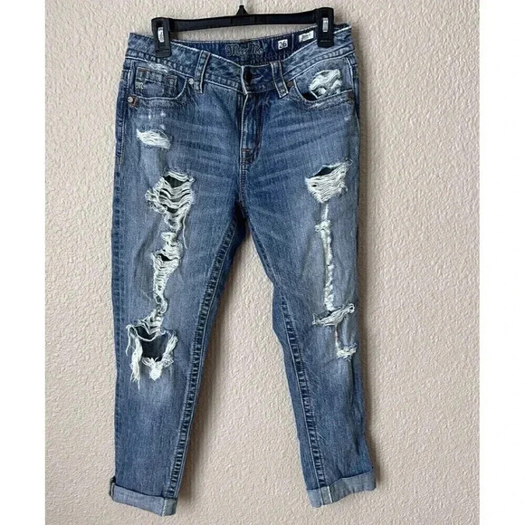 Miss Me Denim - Miss Me Womens Lightwashed Distressed Boyfriend Ankle Denim Jeans Size 26